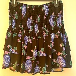 Wild Fable Black Floral Smocked Ruffle Mini Skirt / NWT